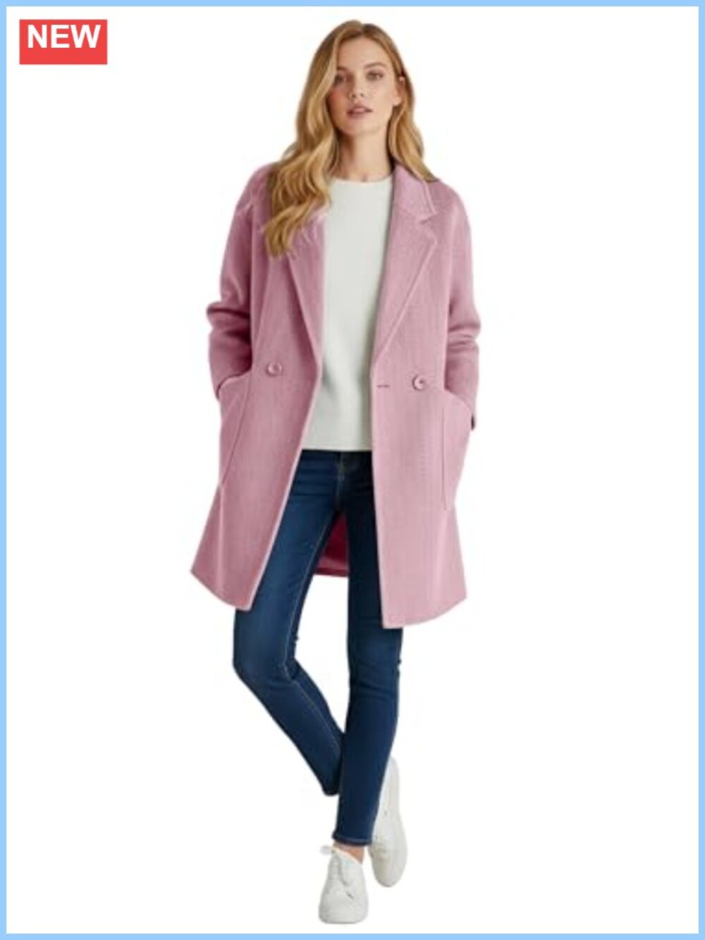 Women's Herringbone Pea Coat Mid-Long Quilted Lined Notch Lapel Winter Jacket